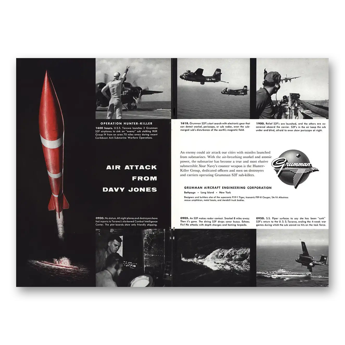 1956 Grumman Air Attack From Davy Jones Vintage Magazine Print Ad