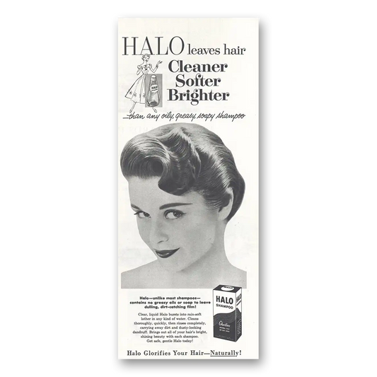 1956 Halo Shampoo Leaves Hair Cleaner Softer Brighter Vintage Magazine Print Ad