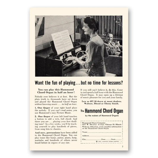 1956 Hammond Organ Chord Organ Want the Fun of Playing Vintage Magazine Print Ad