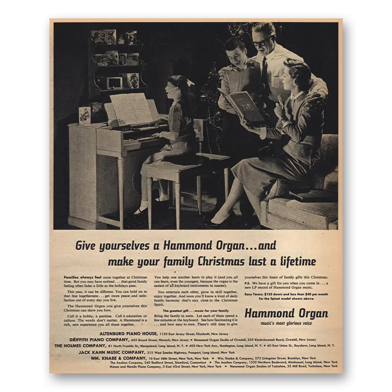 1956 Hammond Organ Family Christmas Last Lifetime Vintage Magazine Print Ad