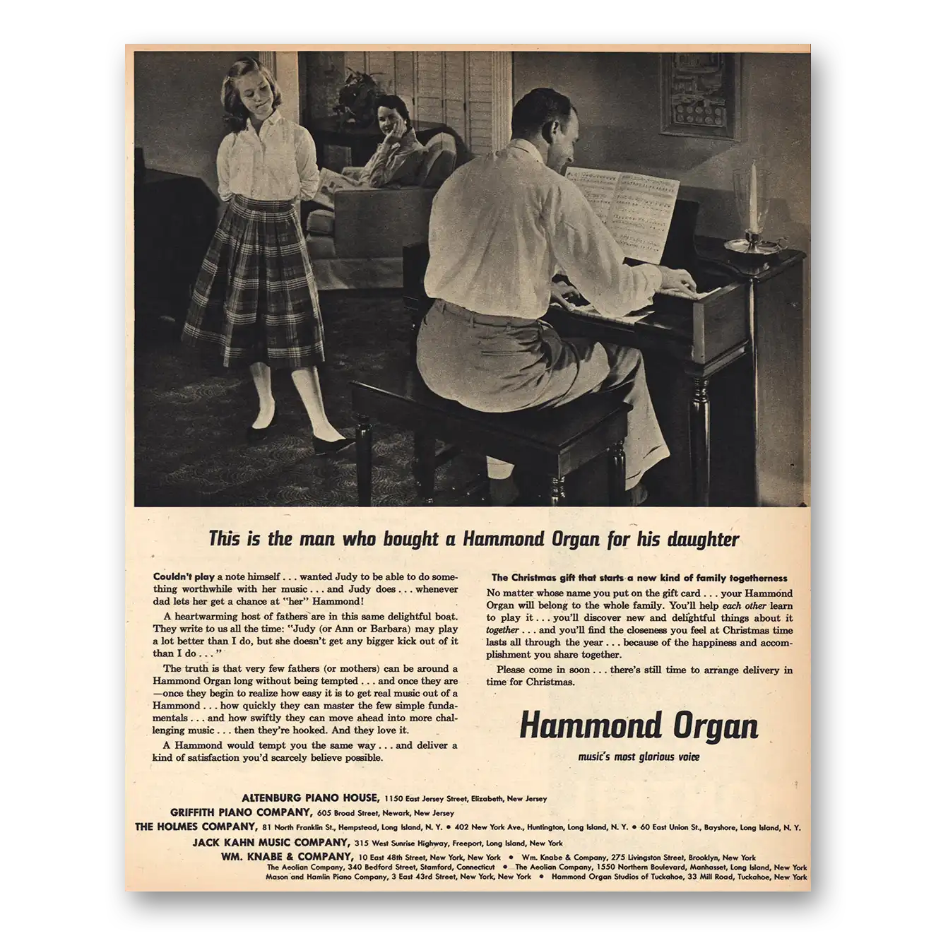 1956 Hammond Organ Man Who Bought Hammond Organ for His Daughter Vintage Magazine Print Ad