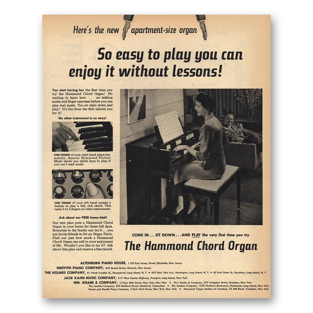 1956 Hammond Organ So Easy to Play Vintage Magazine Print Ad