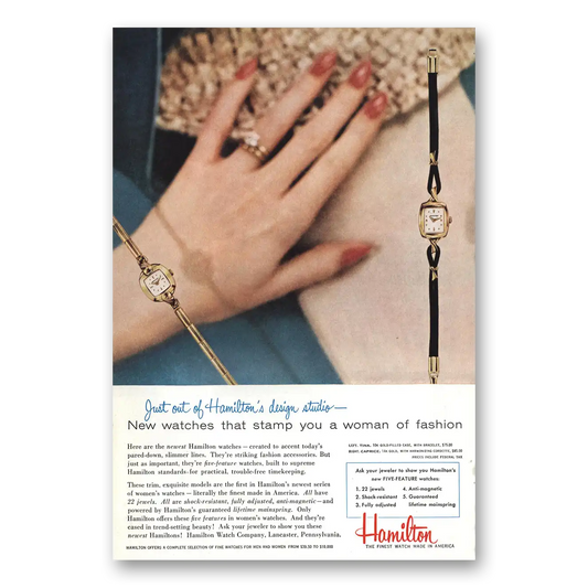 1956 Hamilton Watch Stamp You Woman of Fashion Vintage Magazine Print Ad