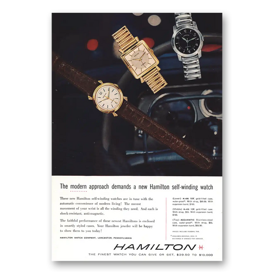 1956 Hamilton Watch Modern Approach Demands Self Winding Vintage Magazine Print Ad