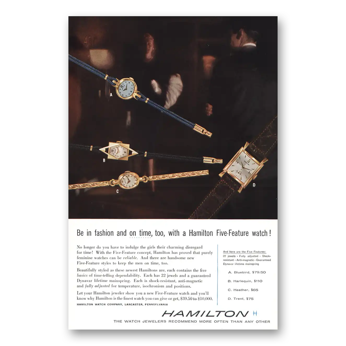 1956 Hamilton Watch Be In Fashion and On Time Vintage Magazine Print Ad