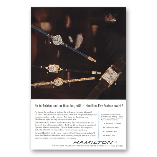 1956 Hamilton Watch Be In Fashion and On Time Vintage Magazine Print Ad