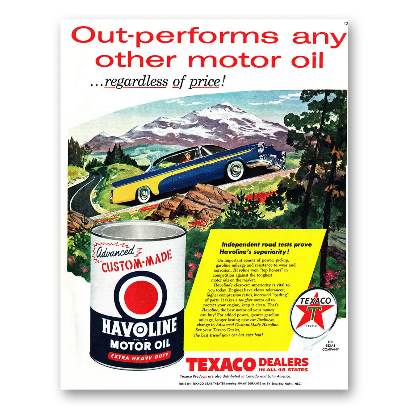 1956 Havoline Motor Oil Out Performs Any Other Vintage Magazine Print Ad