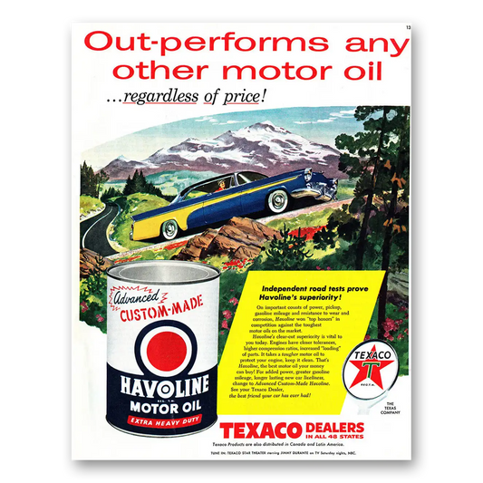 1956 Havoline Motor Oil Out Performs Any Other Vintage Magazine Print Ad