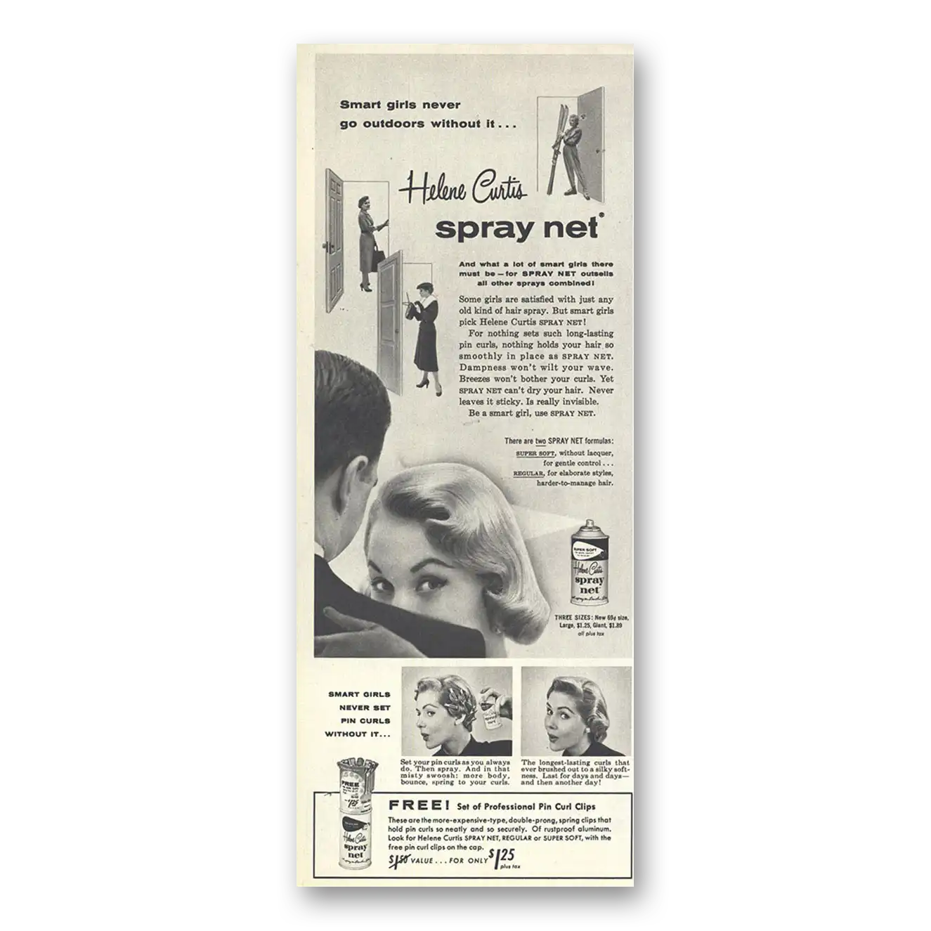 1956 Helene Curtis Spray Net Smart Girls Never Go Outdoors Without It Vintage Magazine Print Ad