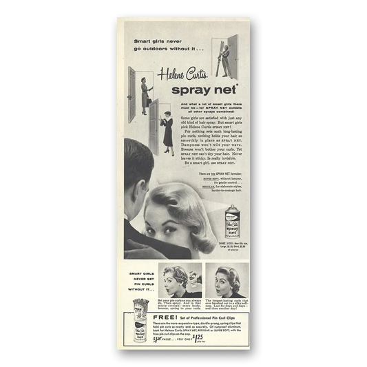 1956 Helene Curtis Spray Net Smart Girls Never Go Outdoors Without It Vintage Magazine Print Ad