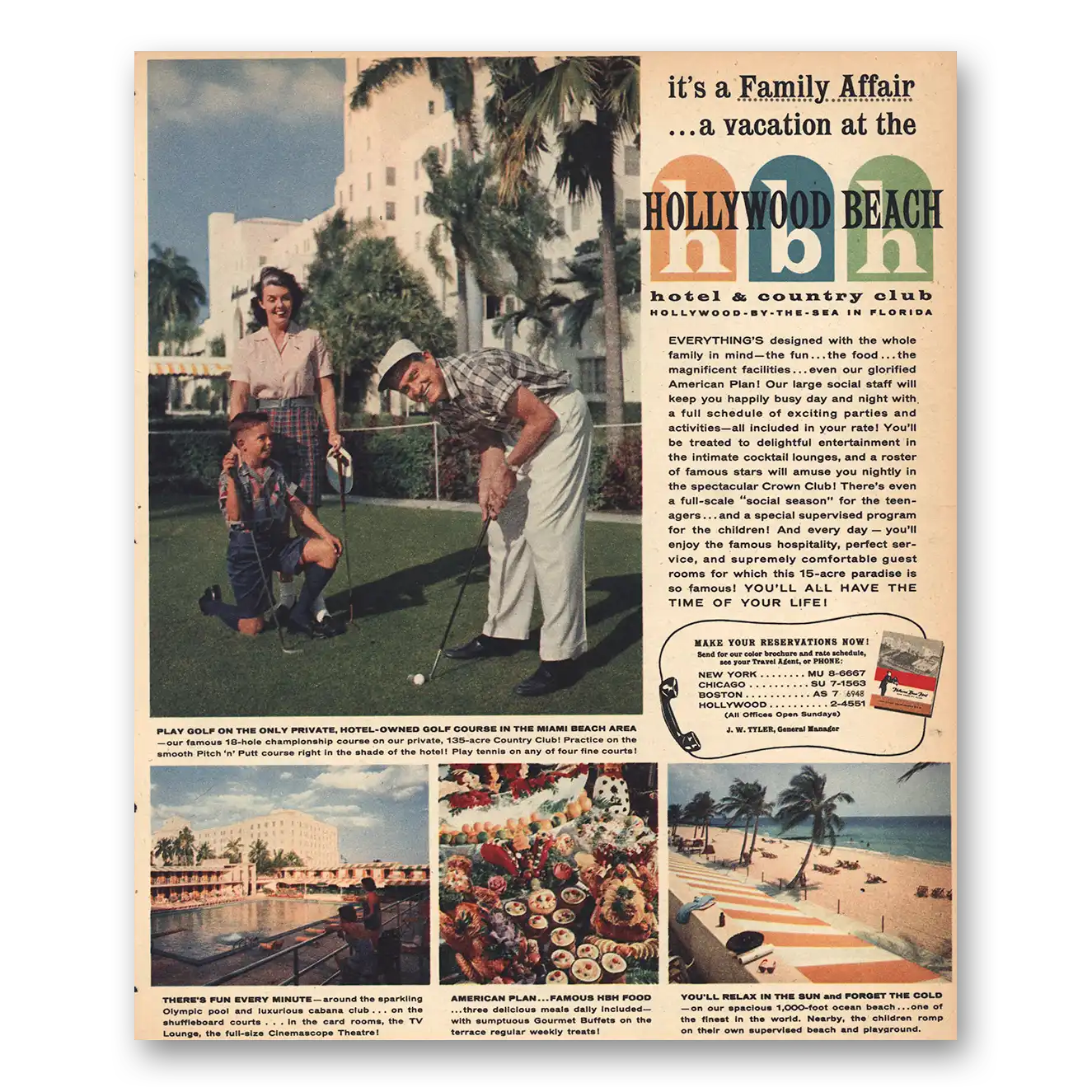 1956 Hollywood Beach Hotel Family Affair Vintage Magazine Print Ad