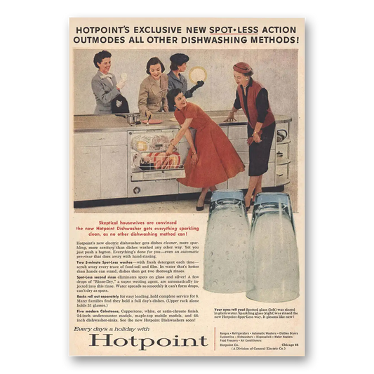 1956 Hotpoint Dishwasher Spot Less Action Outmodes All Other Vintage Magazine Print Ad