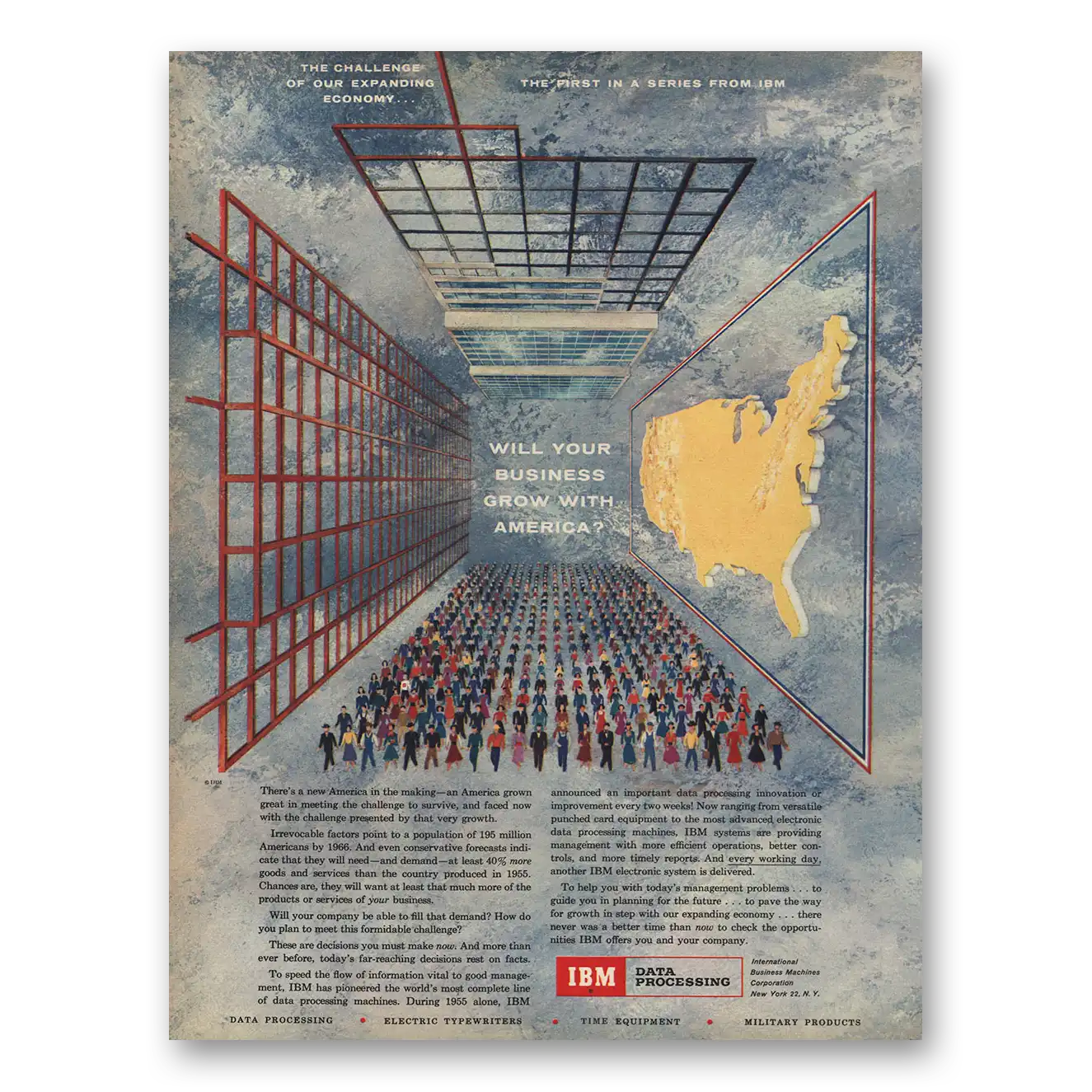 1956 IBM Computers Data Processing Business Grow With America Vintage Magazine Print Ad