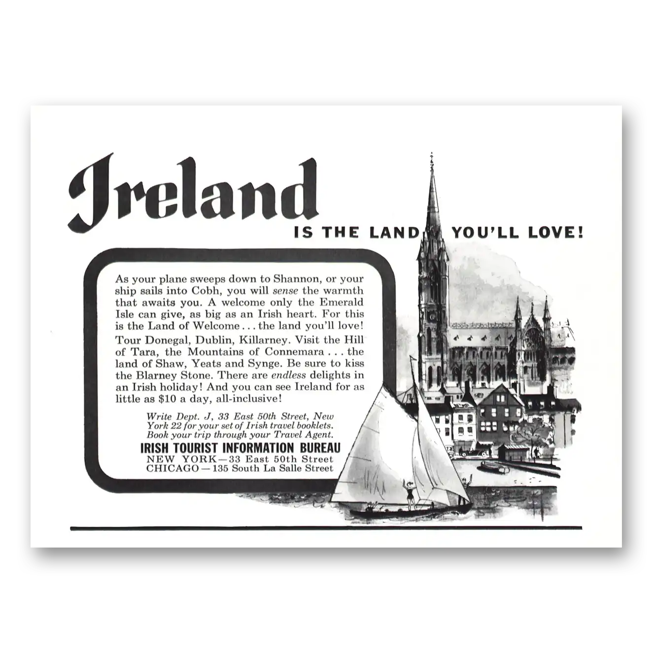 1956 Ireland Land Love Vintage Magazine Print Ad