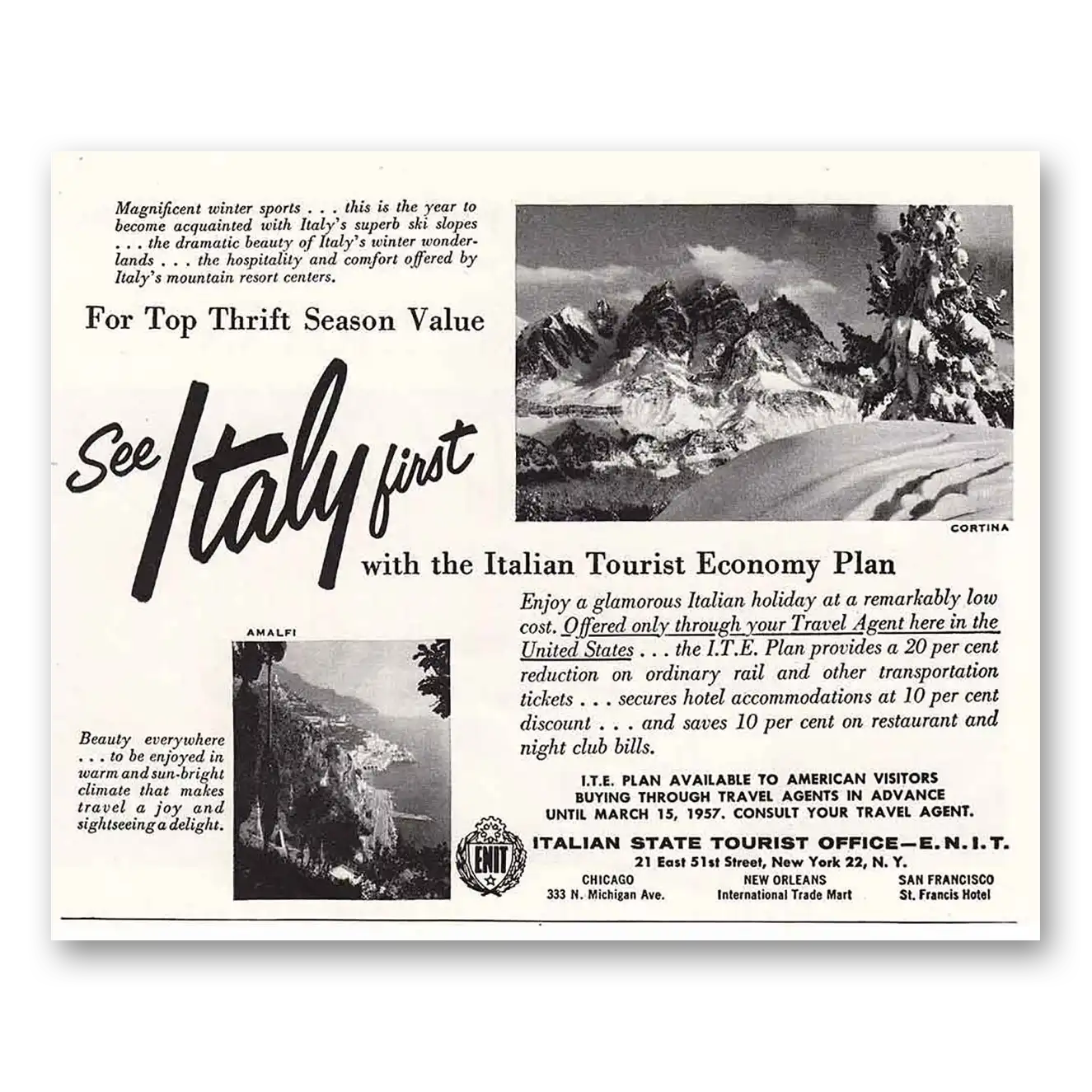 1956 Italy Economy Plan Vintage Magazine Print Ad