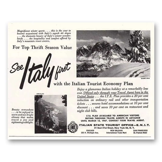 1956 Italy Economy Plan Vintage Magazine Print Ad