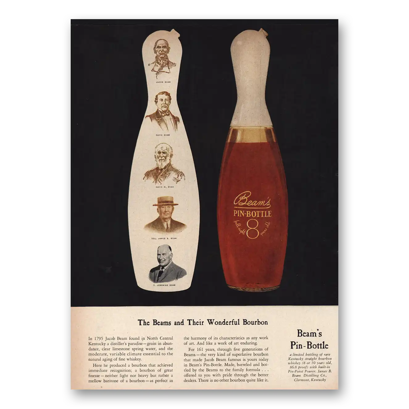 1956 Jim Beam Pin Bottle Wonderful Bourbon Vintage Magazine Print Ad