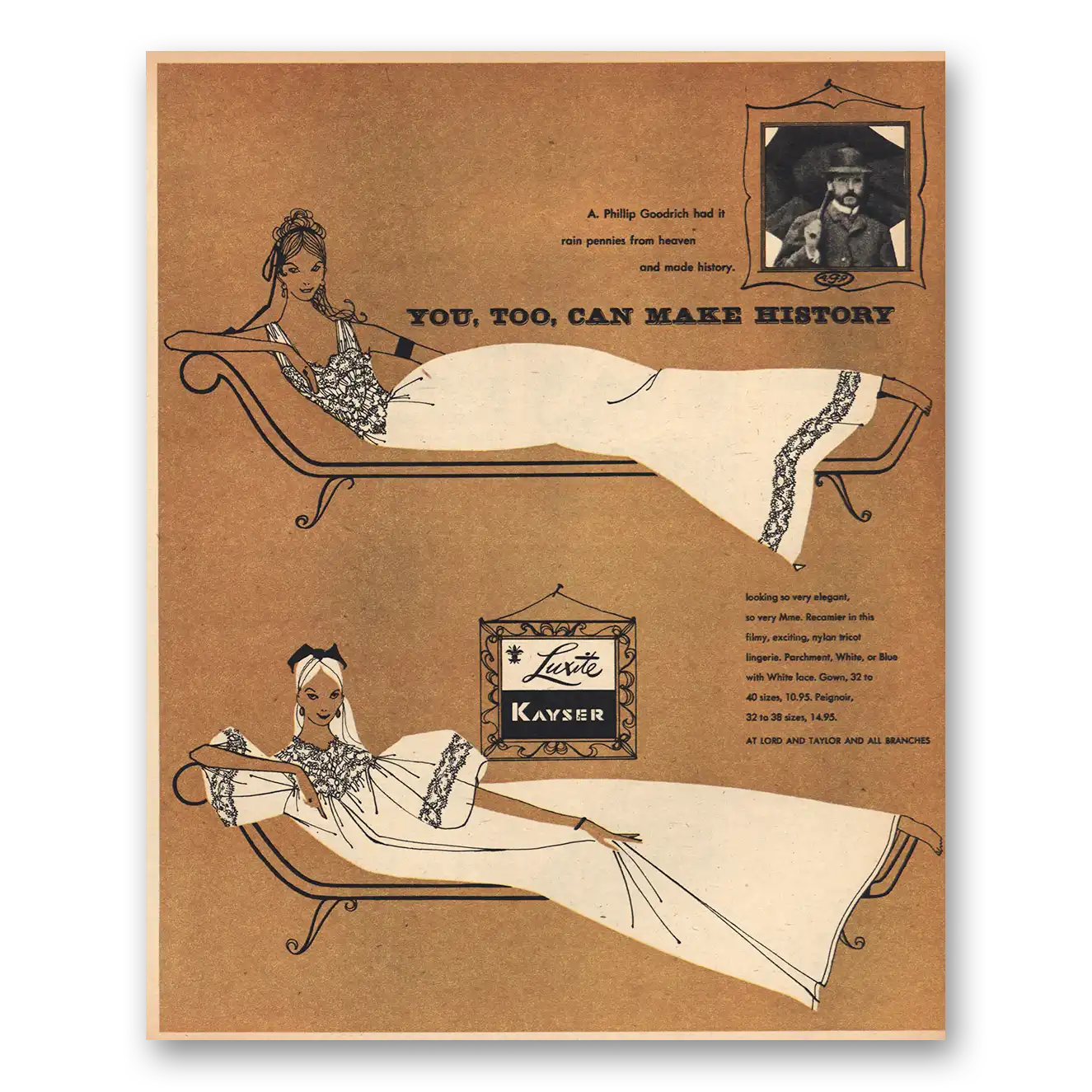 1956 Kayser Hosiery Phillip Goodrich Vintage Magazine Print Ad