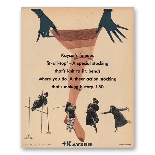 1956 Kayser Hosiery Fit All Top Vintage Magazine Print Ad