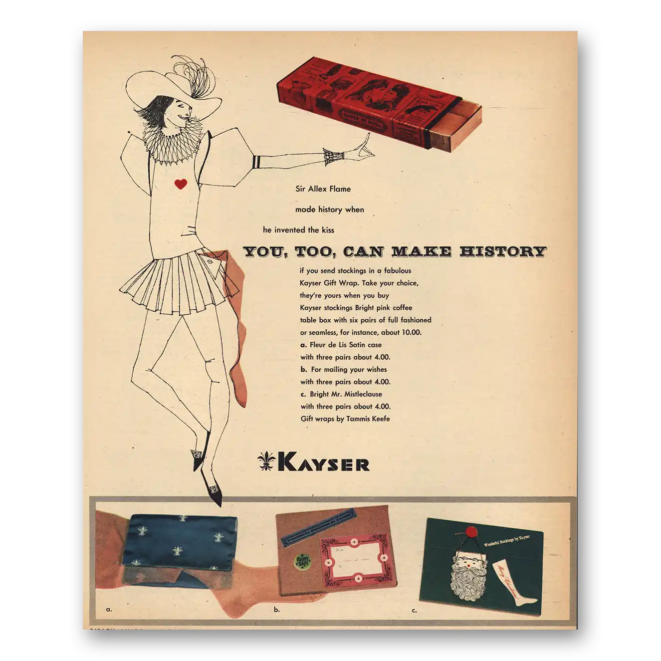 1956 Kayser Hosiery You Too Can Make History Vintage Magazine Print Ad