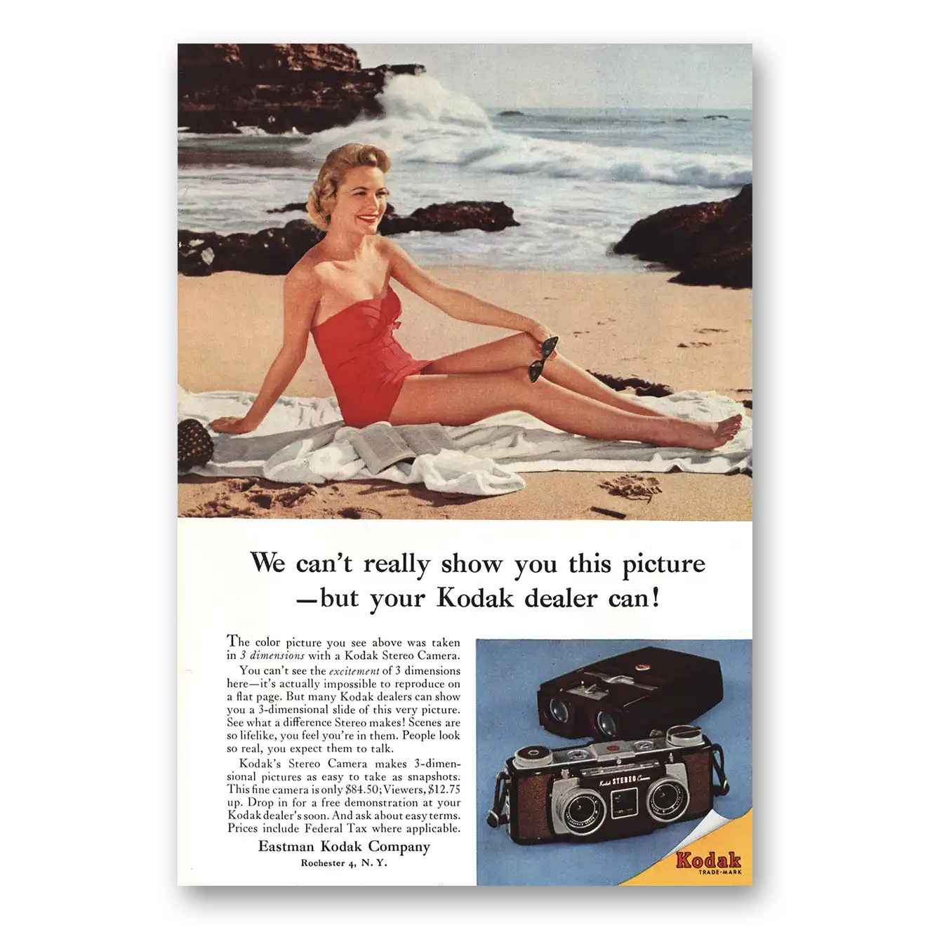 1956 Kodak Stereo Camera We Can't Really Show You This Picture Vintage Magazine Print Ad