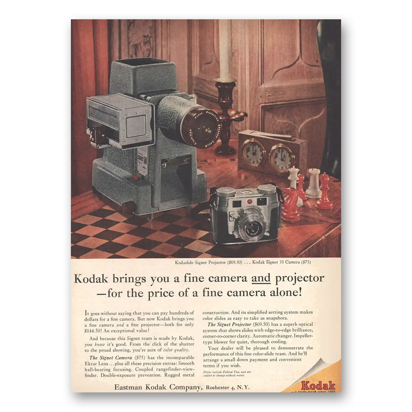 1956 Kodak Movie Camera Fine Camera and Projector Vintage Magazine Print Ad