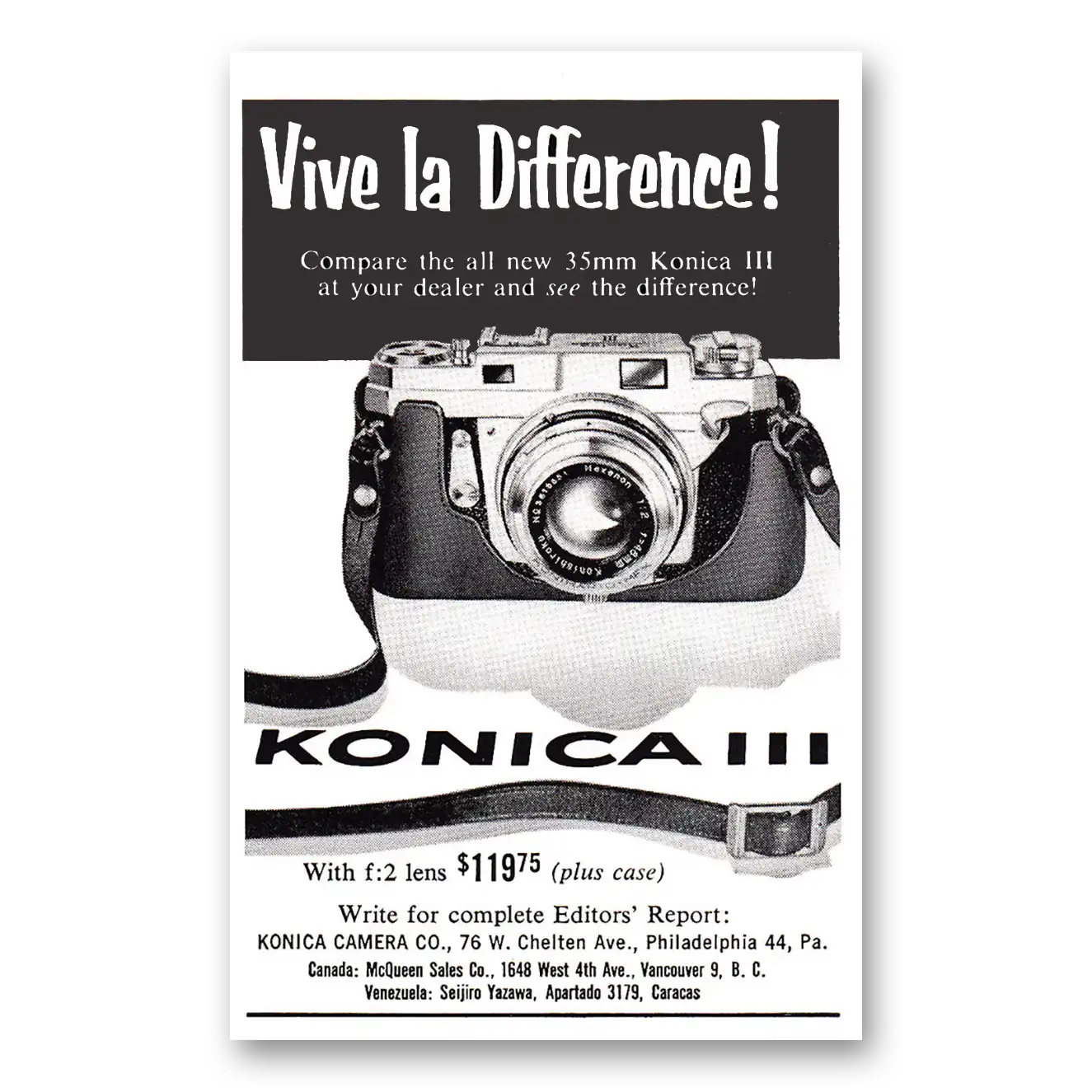 1956 Konica Camera Vive la Difference Vintage Magazine Print Ad