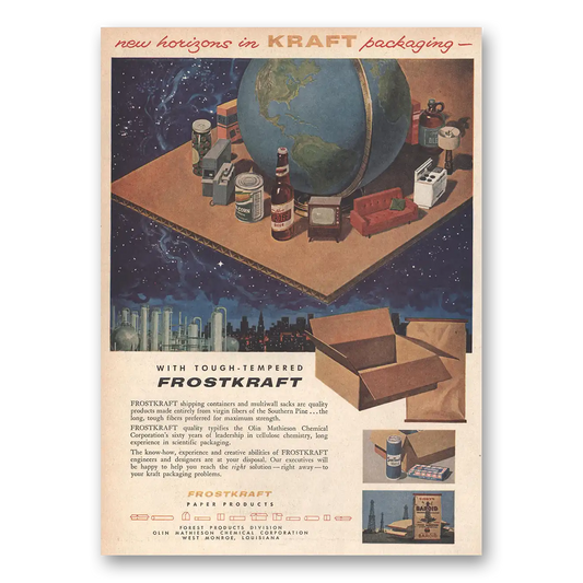 1956 Olin Mathieson Chemical Packaging Tough Tempered Frostkraft Vintage Magazine Print Ad