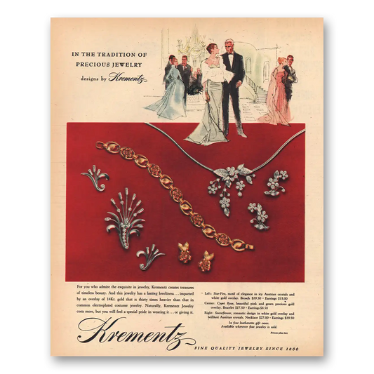 1956 Krementz Tradition of Precious Jewelry Vintage Magazine Print Ad