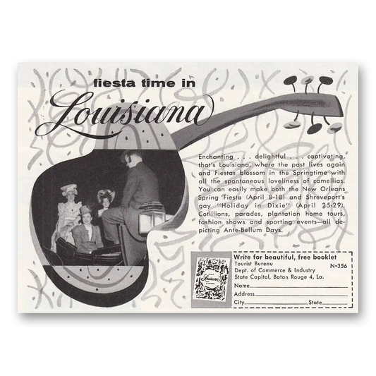 1956 Louisiana Fiesta time in Louisiana Vintage Magazine Print Ad