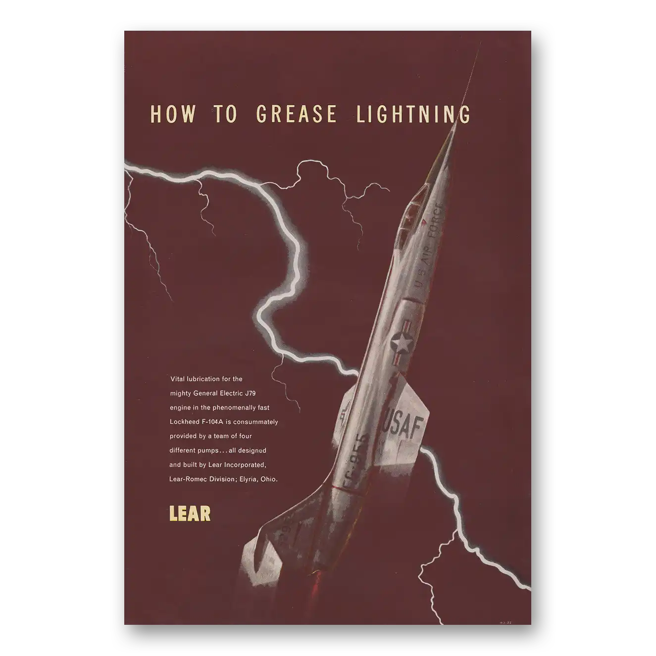 1956 Lear How to Grease Lightning Vintage Magazine Print Ad