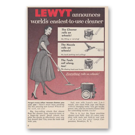 1956 Lewyt Vacuum Cleaner Worlds Easiest To Use Cleaner Vintage Magazine Print Ad