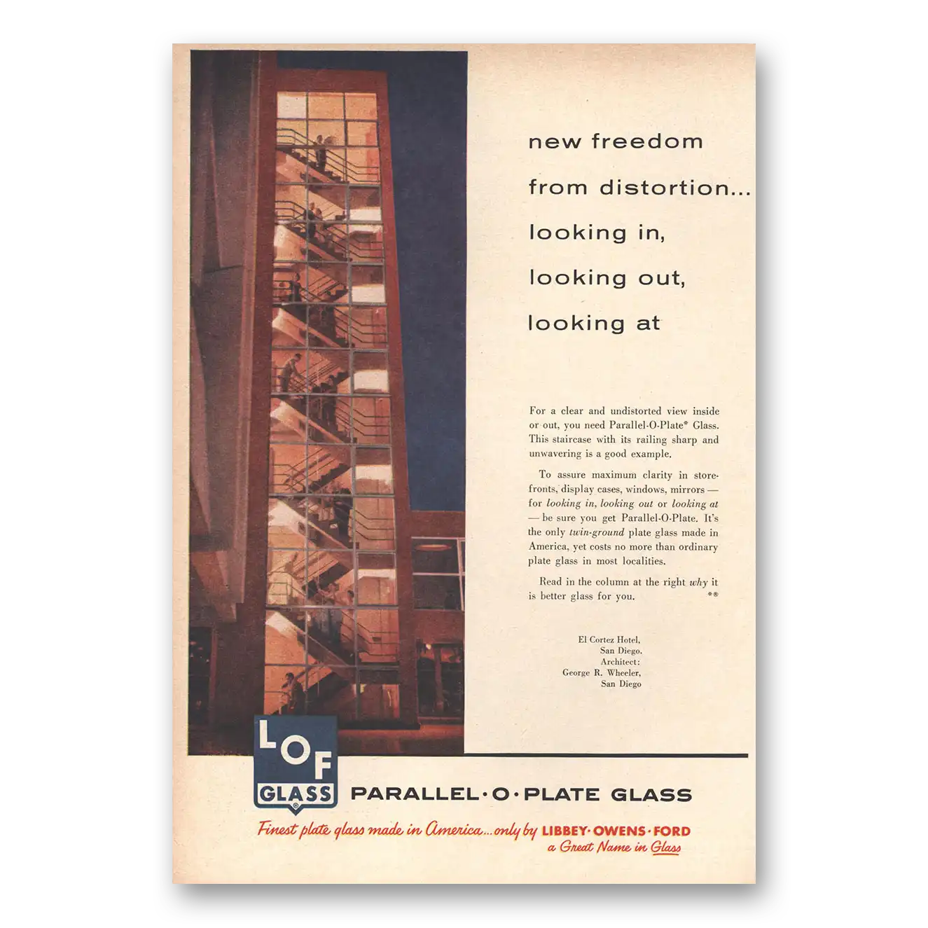 1956 Parallel O Plate Glass New Freedom from Distortion Vintage Magazine Print Ad