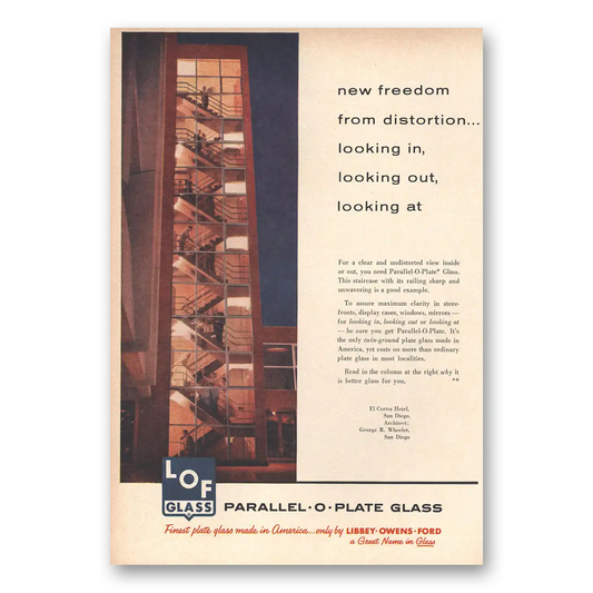 1956 Parallel O Plate Glass New Freedom from Distortion Vintage Magazine Print Ad