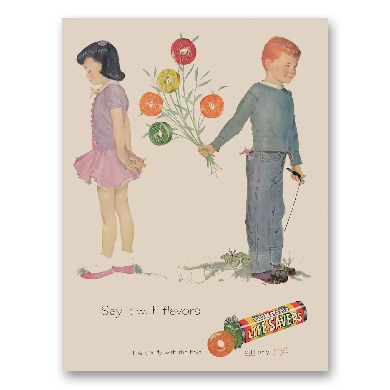 1956 Life Savers Say It With Flowers Vintage Magazine Print Ad