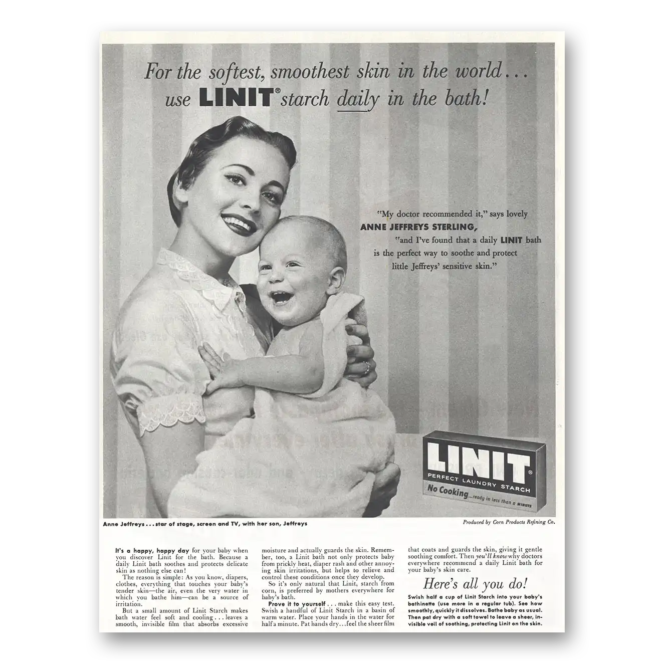 1956 Linit Laundry Starch Anne Jeffreys Sterling Vintage Magazine Print Ad