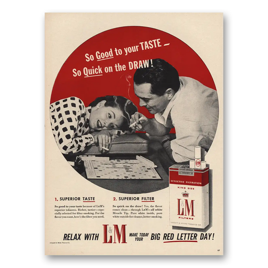 1956 L&M Cigarettes Good To Your Taste Scrabble Game Vintage Magazine Print Ad