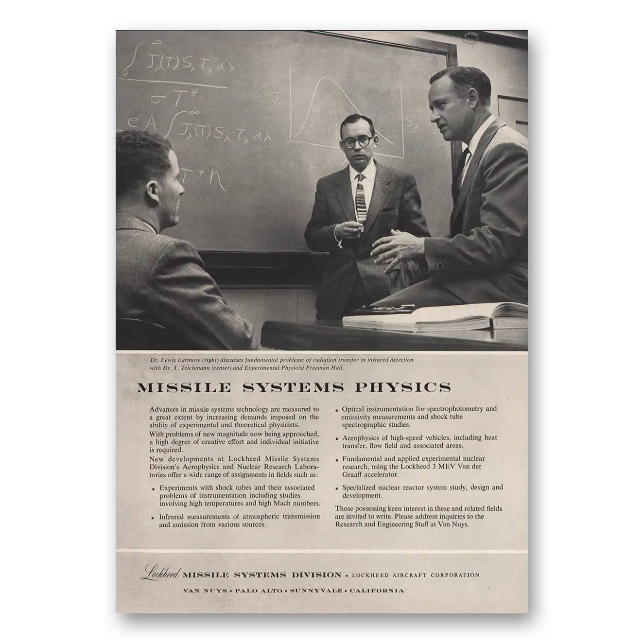 1956 Lockheed Missile Systems Missile Systems Physics Vintage Magazine Print Ad