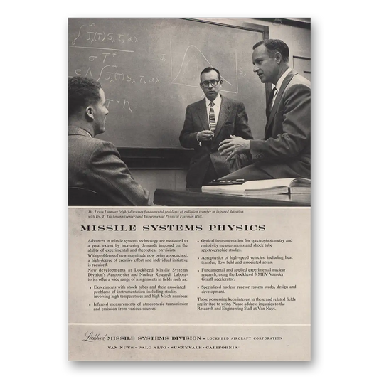 1956 Lockheed Missile Systems Missile Systems Physics Vintage Magazine Print Ad