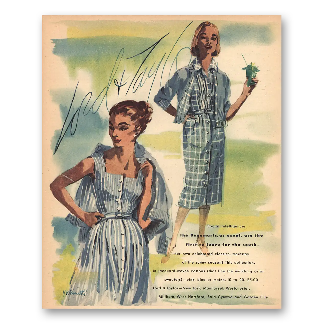 1956 Lord & Taylor Beaumarts Vintage Magazine Print Ad