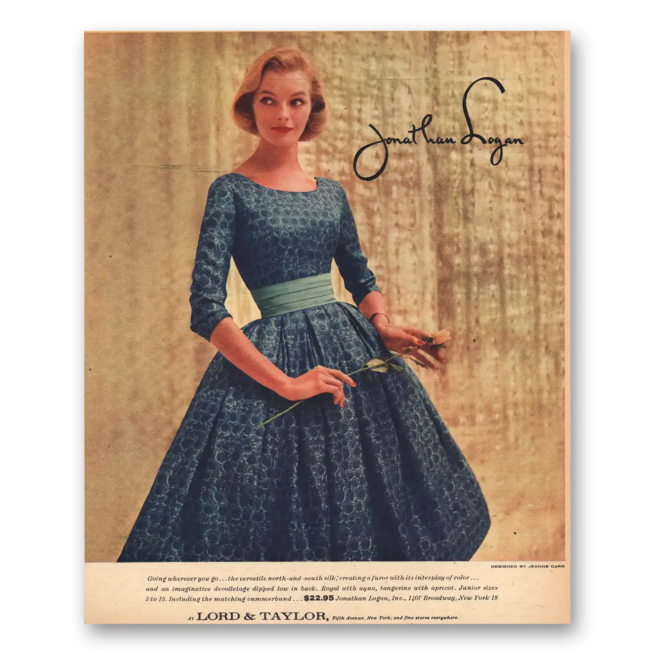 1956 Lord & Taylor Jonathan Logan Dress Vintage Magazine Print Ad