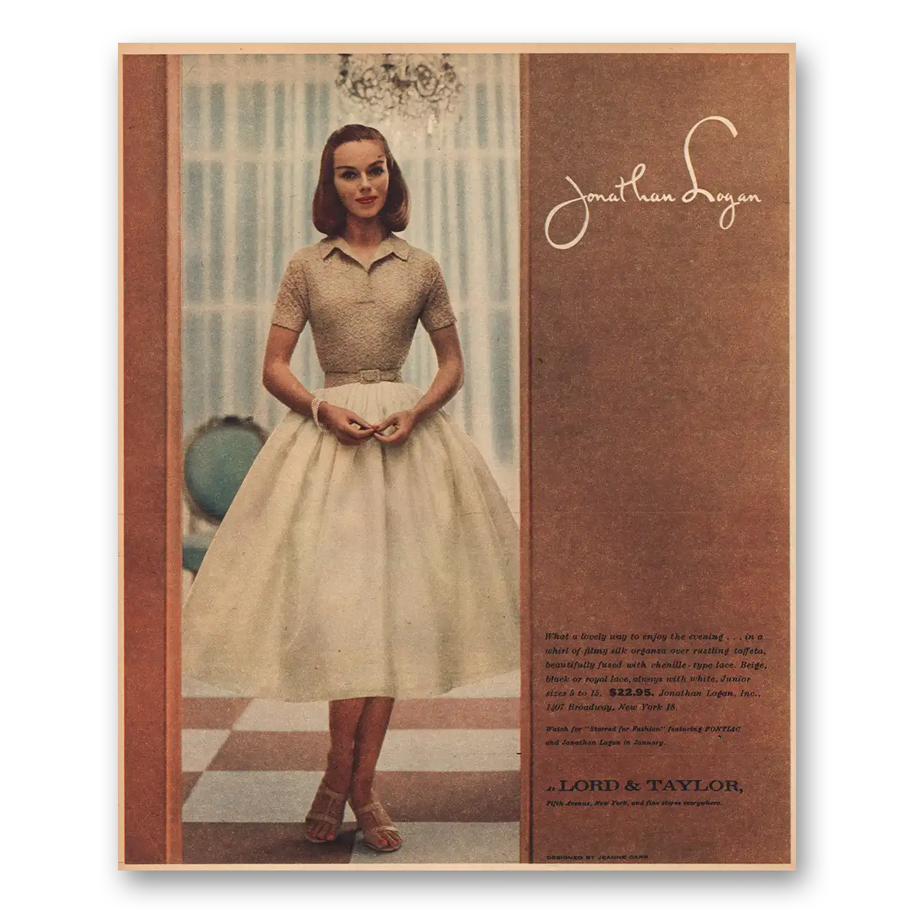 1956 Lord & Taylor Jonathan Logan Filmy Silk Vintage Magazine Print Ad