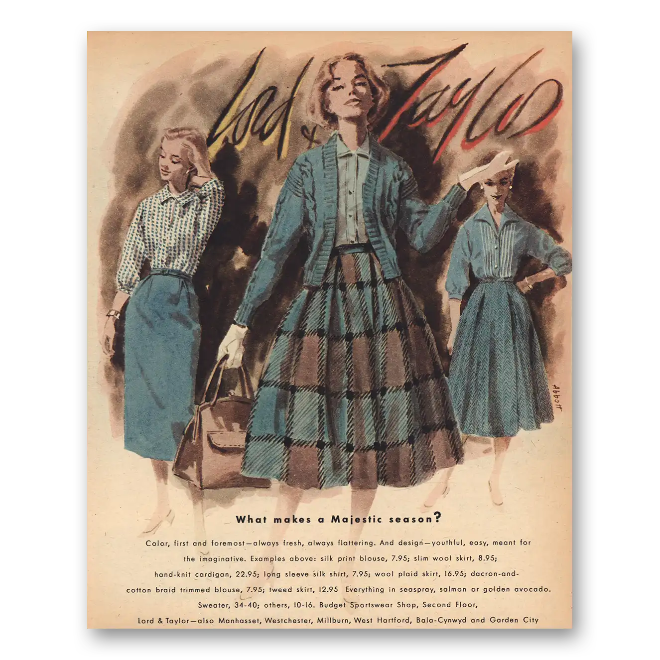 1956 Lord & Taylor Majestic Season Vintage Magazine Print Ad