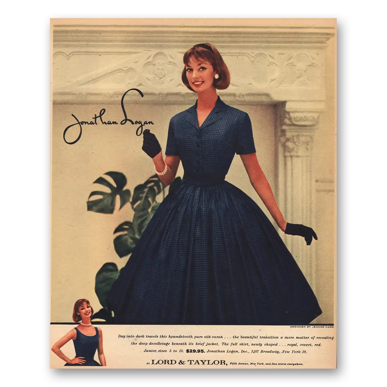 1956 Lord & Taylor Jonathan Logan Day Into Dark Vintage Magazine Print Ad