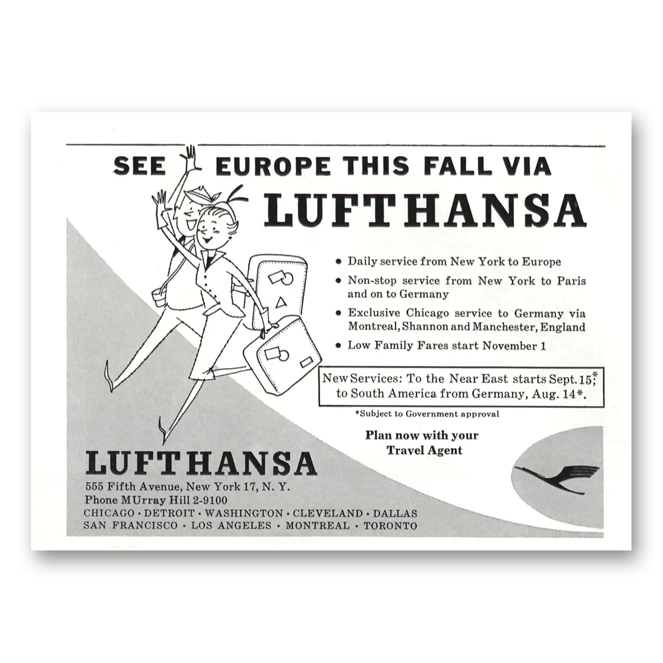 1956 Lufthansa German Airlines See Europe This Fall Vintage Magazine Print Ad