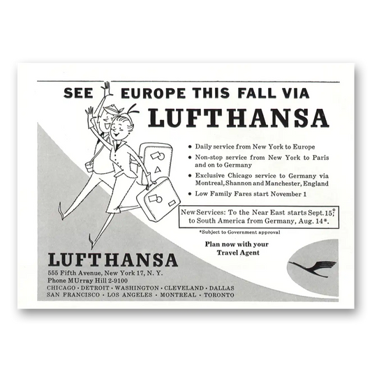 1956 Lufthansa German Airlines See Europe This Fall Vintage Magazine Print Ad