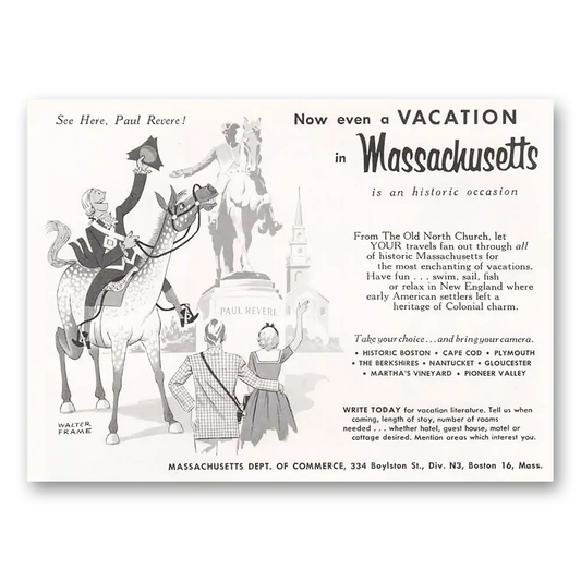 1956 Massachusetts Paul Revere Walter Frame Vintage Magazine Print Ad