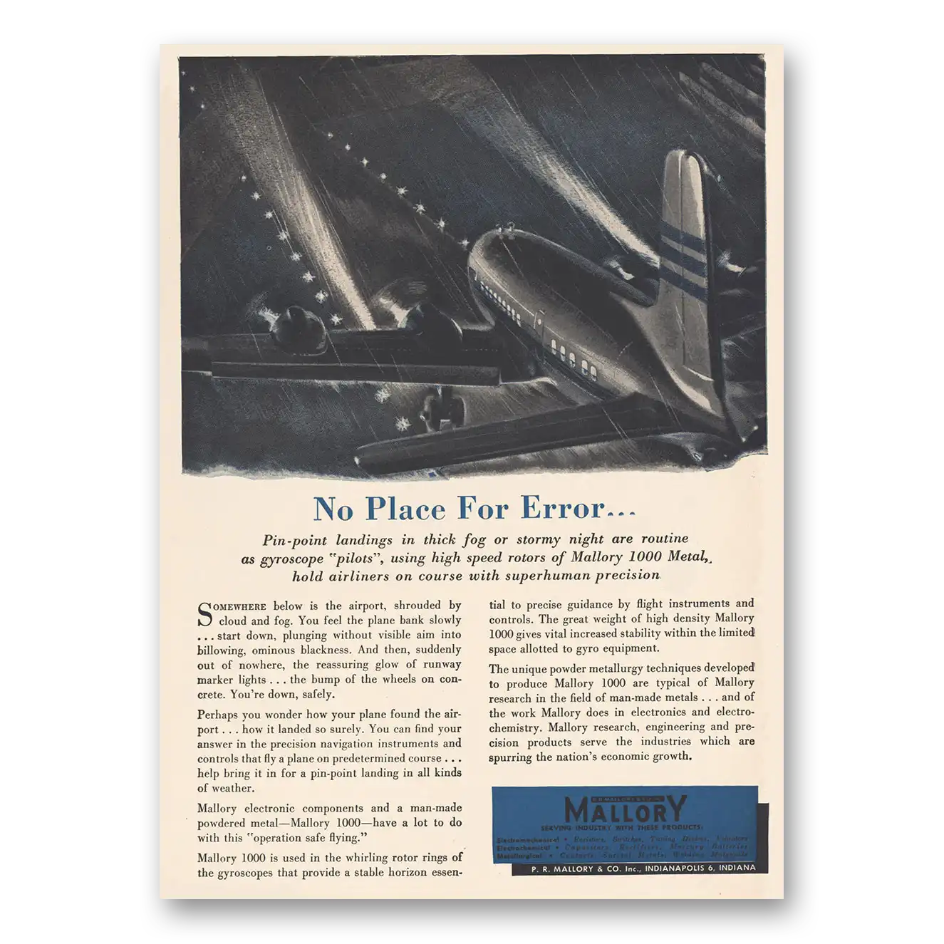 1956 Mallory No Place for Error Vintage Magazine Print Ad