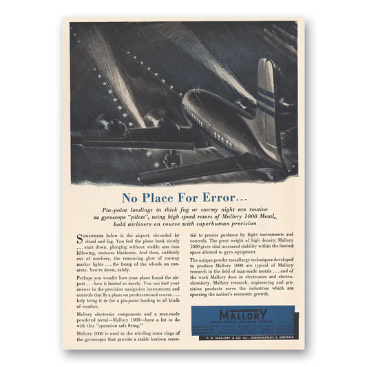 1956 Mallory No Place for Error Vintage Magazine Print Ad