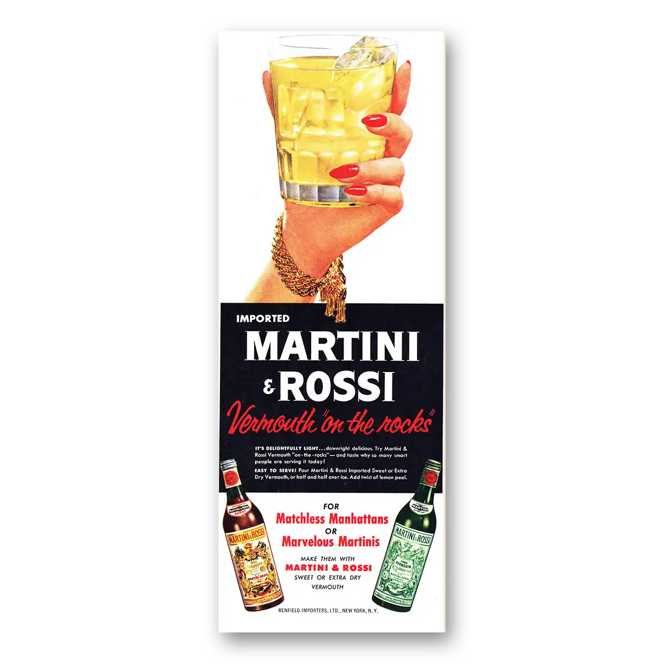 1956 Martini & Rossi Vermouth on the Rocks Vintage Magazine Print Ad